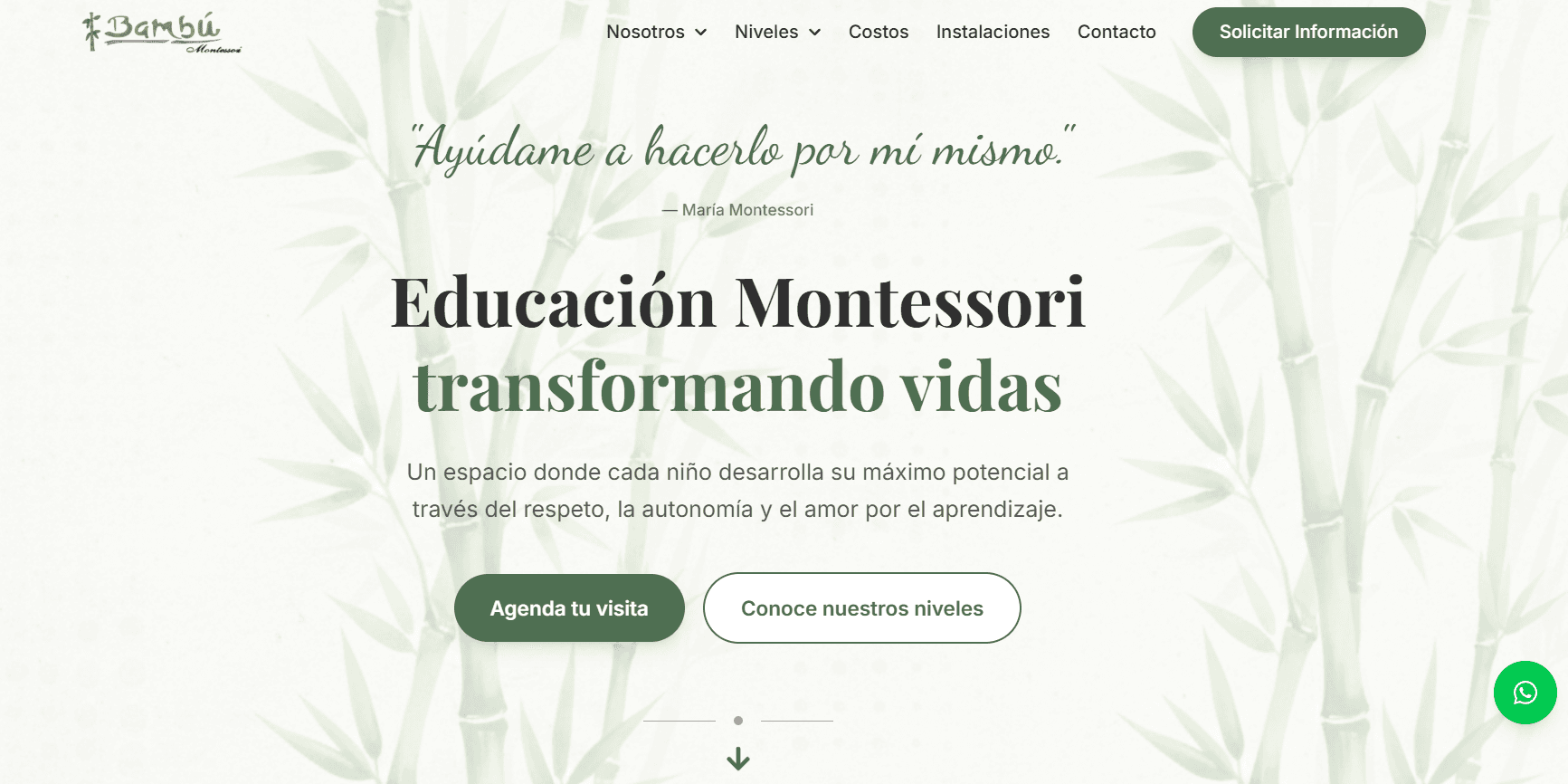 Website de Bambu Montessori en escritorio